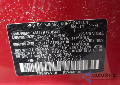 2024 Subaru Crosstrek Premium z USA, uszkodzony, nr VIN JF2GUADC7R8895323